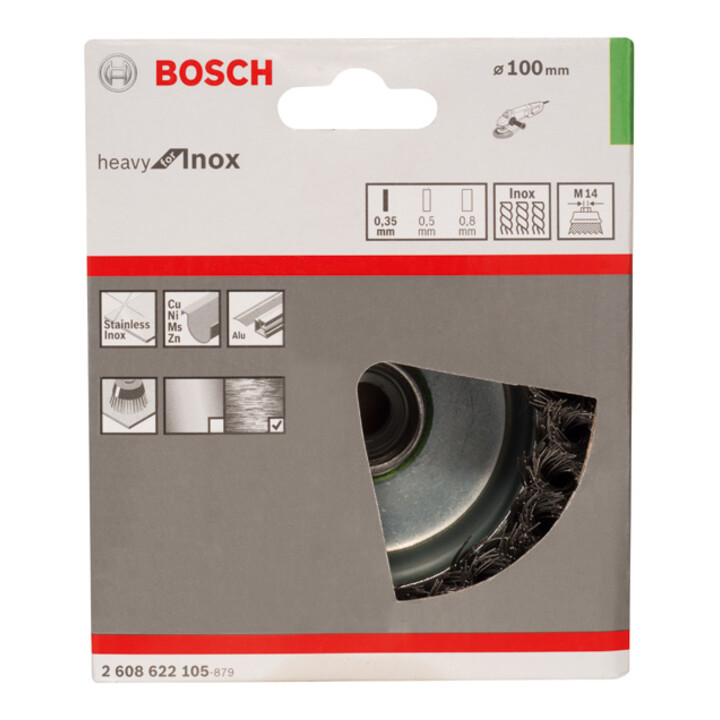 Bosch Topfbürste Edelstahl gezopfter Draht 100 mm 0,35 mm 8500 U/ min M14