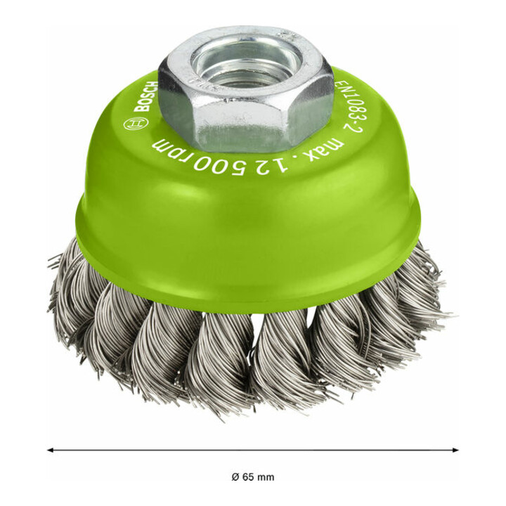 Bosch Topfbürste Edelstahl gezopfter Draht 65 mm 0,35 mm 12500 U/min M14