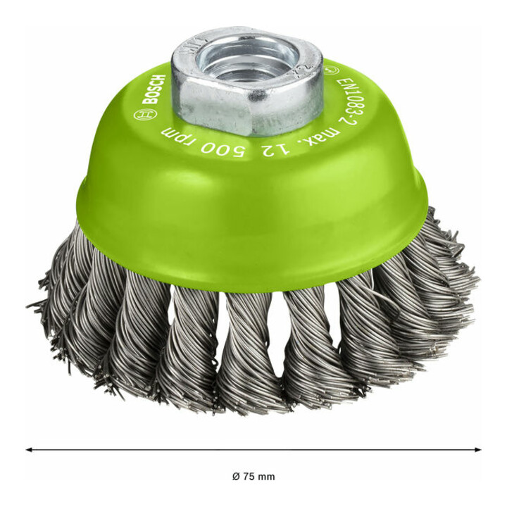 Bosch Topfbürste Edelstahl gezopfter Draht 75 mm 0,5 mm 12500 U/ min M 14