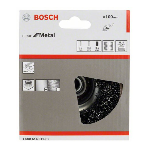 Bosch Topfbürste Stahl gewellter Draht 100 mm 0,5 mm 8500 U/ min M 14