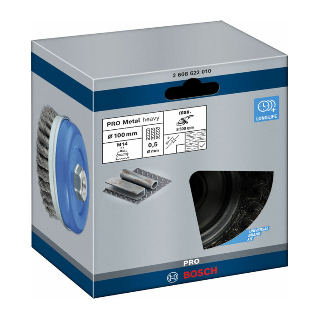 Bosch Topfbürste Stahl gezopfter Draht 100 mm 0,5 mm 8500 U/ min M 14