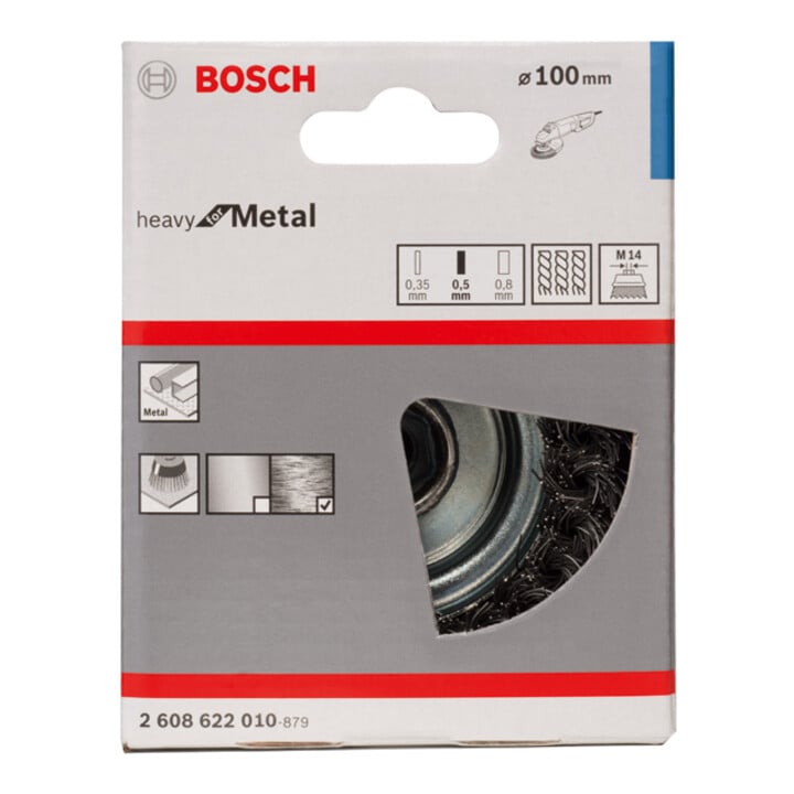 Bosch Topfbürste Stahl gezopfter Draht 100 mm 0,5 mm 8500 U/ min M 14
