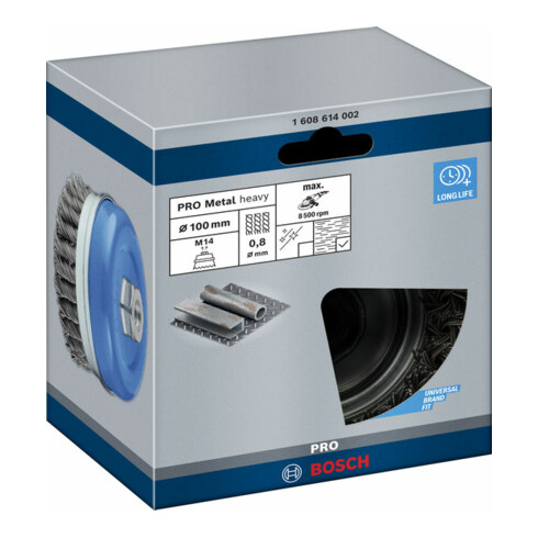 Bosch Topfbürste Stahl gezopfter Draht 100 mm 0,8 mm 8500 U/ min M 14