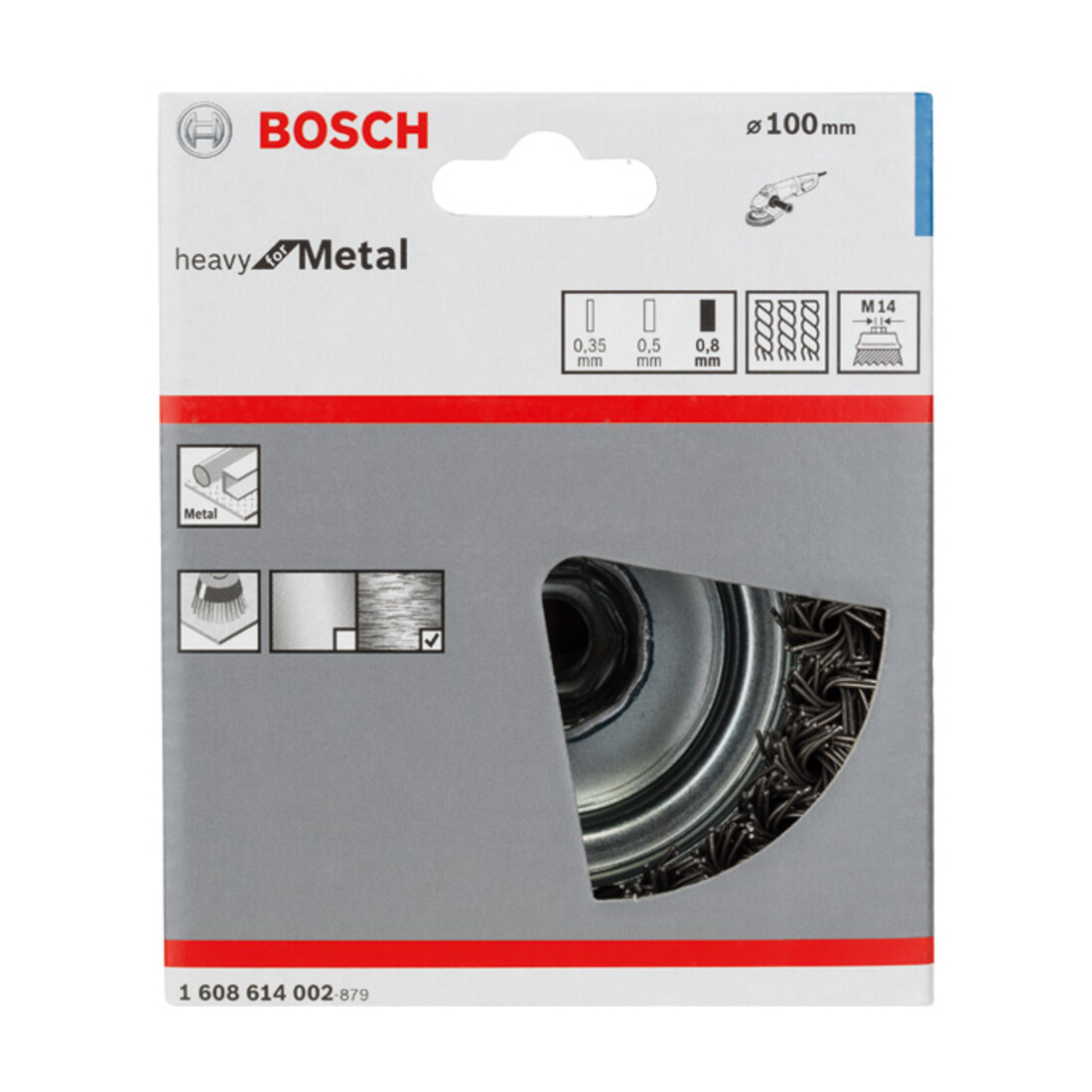 Bosch Topfbürste Stahl gezopfter Draht 100 mm 0,8 mm 8500 U/ min M 14