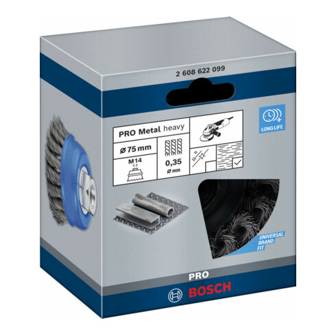 Bosch Topfbürste Stahl gezopfter Draht 65 mm 0,35 mm 12500 U/min M 14