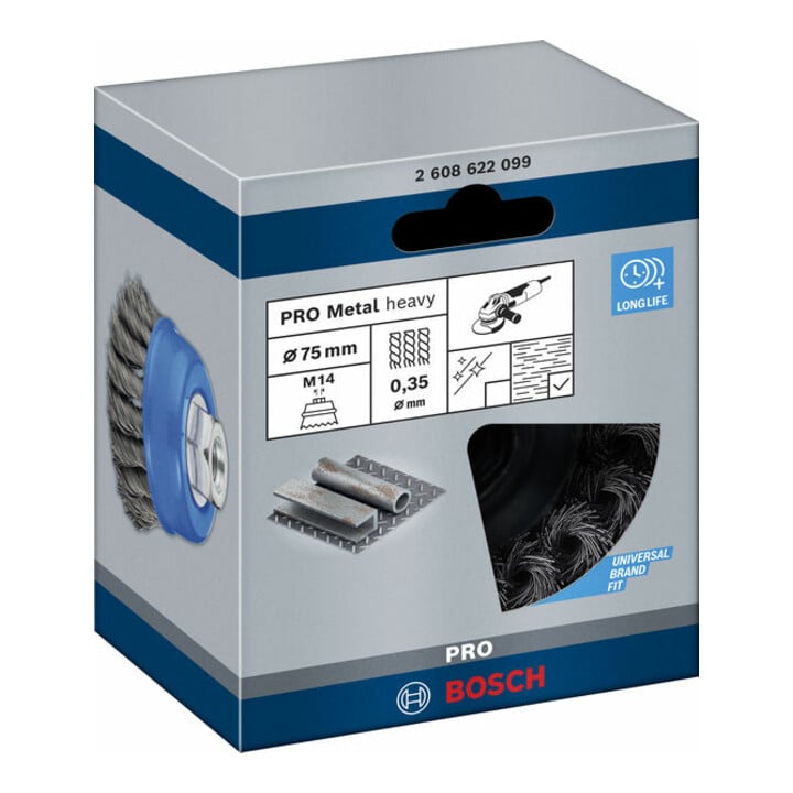 Bosch Topfbürste Stahl gezopfter Draht 65 mm 0,35 mm 12500 U/min M 14