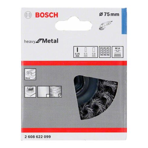 Bosch Topfbürste Stahl gezopfter Draht 65 mm 0,35 mm 12500 U/min M 14