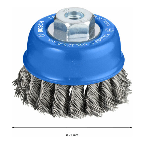 Bosch Topfbürste Stahl gezopfter Draht 75 mm 0,5 mm 12500 U/ min M 10
