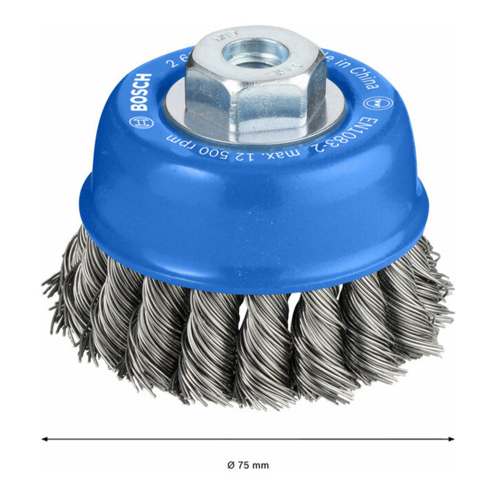 Bosch Topfbürste Stahl gezopfter Draht 75 mm 0,5 mm 12500 U/ min M 10