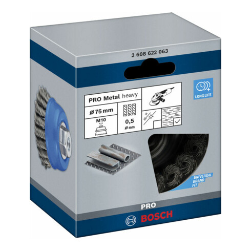 Bosch Topfbürste Stahl gezopfter Draht 75 mm 0,5 mm 12500 U/ min M 10