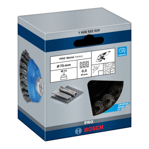 Bosch Topfbürste Stahl gezopfter Draht 75 mm 0,5 mm 12500 U/ min M 14