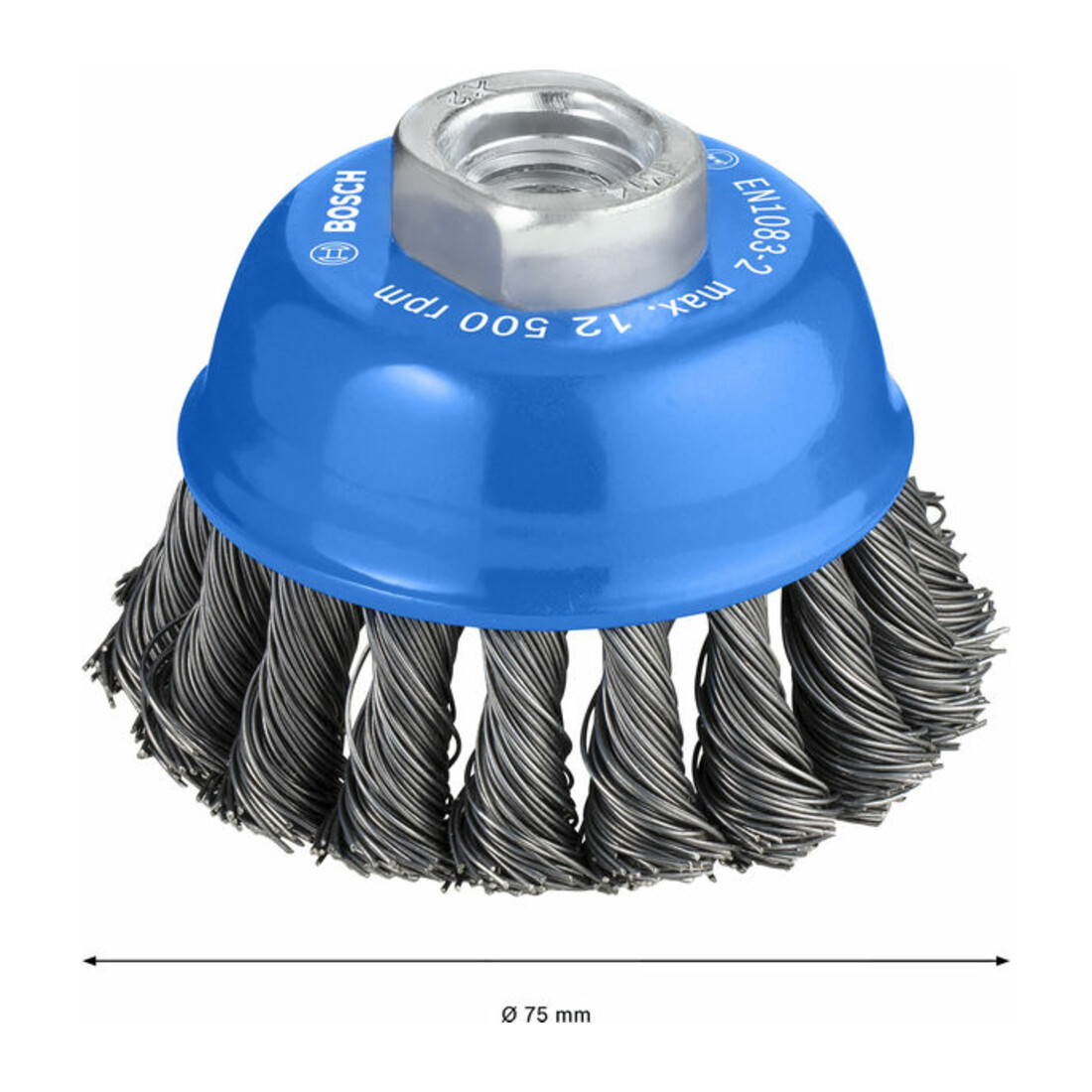 Bosch Topfbürste Stahl gezopfter Draht 75 mm 0,5 mm 12500 U/ min M 14