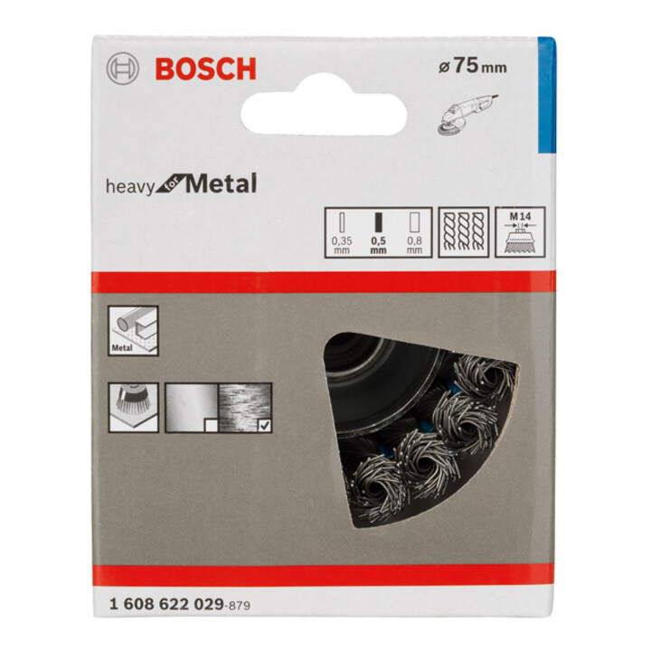 Bosch Topfbürste Stahl gezopfter Draht 75 mm 0,5 mm 12500 U/ min M 14