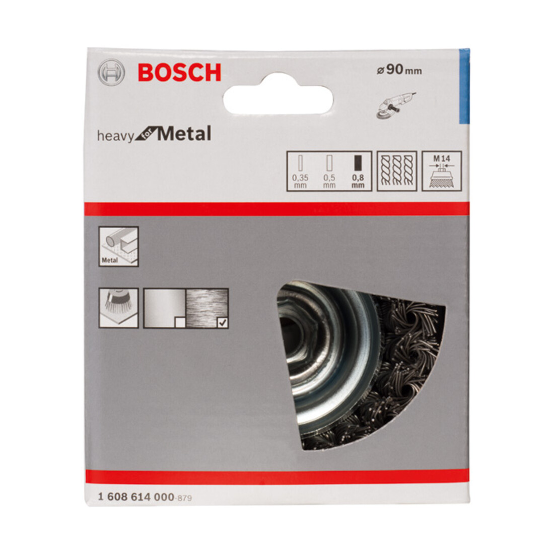 Bosch Topfbürste Stahl gezopfter Draht 90 mm 0,8 mm 8500 U/ min M 14