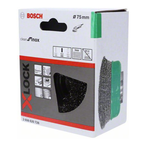 Bosch Topfbürste X-LOCK Clean for Inox 75 mm 0,3 mm gewellter rostfreier Stahldraht