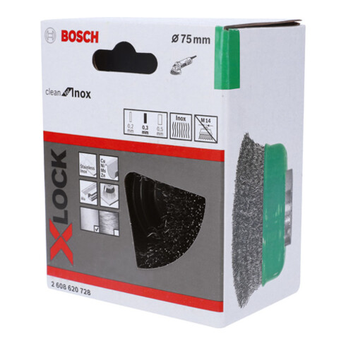 Bosch Topfbürste X-LOCK Clean for Inox 75 mm 0,3 mm gewellter rostfreier Stahldraht