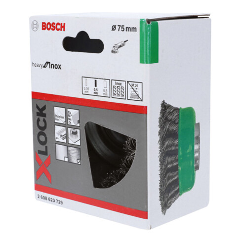 Bosch Topfbürste X-LOCK Heavy for Inox 75 mm 0,5 mm gezopfter rostfreier Stahldraht