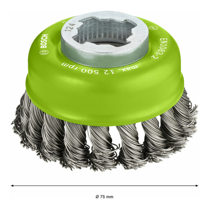 Bosch Topfbürste X-LOCK Heavy for Inox 75 mm 0,5 mm gezopfter rostfreier Stahldraht