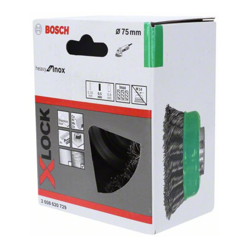 Bosch Topfbürste X-LOCK Heavy for Inox 75 mm 0,5 mm gezopfter rostfreier Stahldraht
