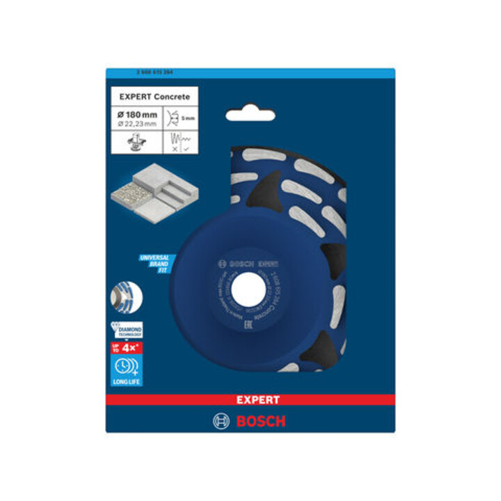 Bosch Topfschijf EXPERT Concrete 180 x 22,23 x 5 mm lang meegaand