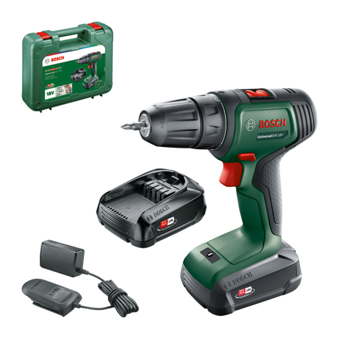 Bosch Trapano a batteria a 2 velocità UniversalDrill 18V, 2 batterie, caricabatterie