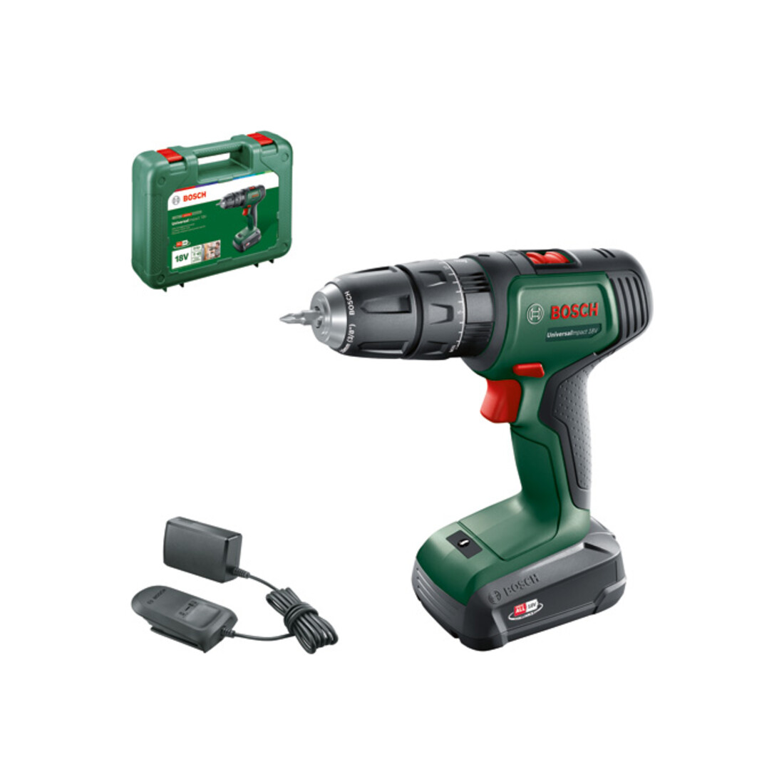 Bosch Trapano a percussione a 2 velocità UniversalImpact 18V a batteria, 1 batteria e caricabatterie