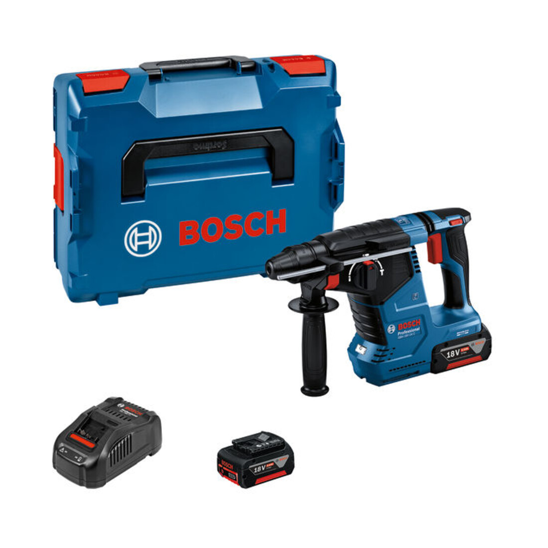 Bosch Trapano a percussione a batteria con SDS plus GBH 18V-24 C, 2 batterie, caricabatterie rapido e L-BOXX