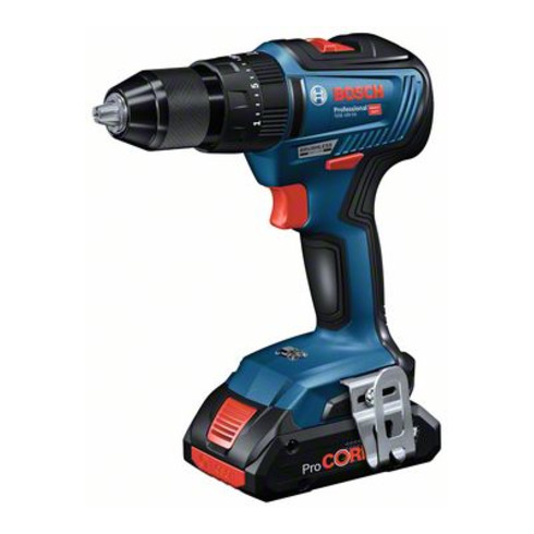 Bosch Trapano a percussione a batteria GSB 18V-55, 2 batterie ricaricabili, caricabatterie, set di accessori da 100 pz., valigetta a L