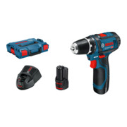 Bosch Trapano avvitatore a batteria GSR 12 V-15 FC con 2 batterie agli ioni di litio da 2,0 Ah L-BOXX, 1 attacco
