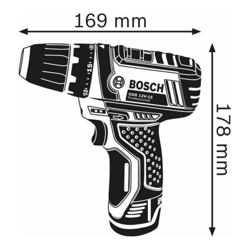 Bosch Trapano avvitatore a batteria GSR 12 V-15 FC con 2 batterie agli ioni di litio da 2,0 Ah L-BOXX, 1 attacco