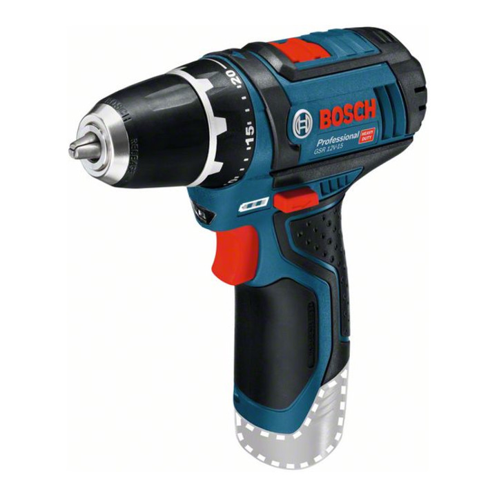 Bosch Trapano avvitatore a batteria GSR 12 V-15 Solo Version, in scatola di cartone