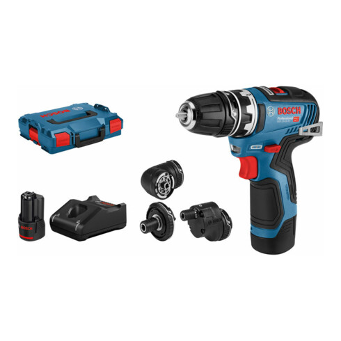 Bosch Trapano avvitatore a batteria GSR 12 V-35 FC, 2 batterie agli ioni di litio 3,0Ah, 4 attacchi L-BOXX