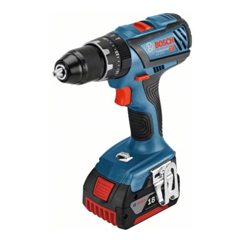 Bosch Trapano avvitatore a percussione a batteria GSB 18V-28, 2 batterie GBA da 18 V, caricabatterie rap. GAL 18V-40