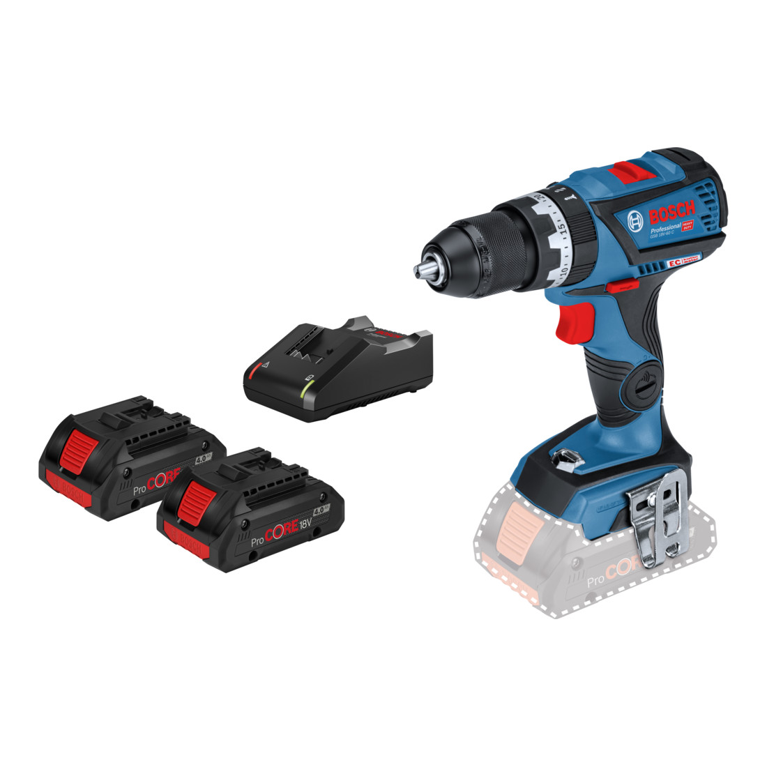 Bosch Trapano avvitatore a percussione a batteria GSB 18V-60 C, 2 batterie ProCORE 18V, caricabatterie rap. GAL 18V