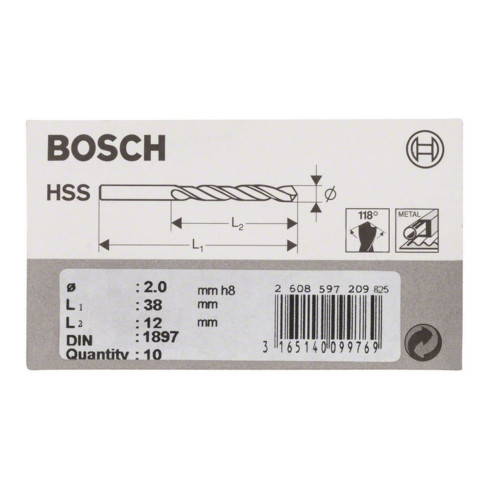 Bosch Punta per trapano HSS-R DIN 1897 2x12x38mm