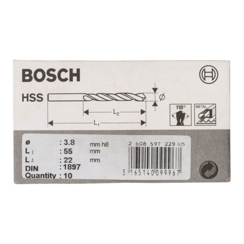 Bosch Punta per trapano HSS-R DIN 1897 3,8x22x55mm