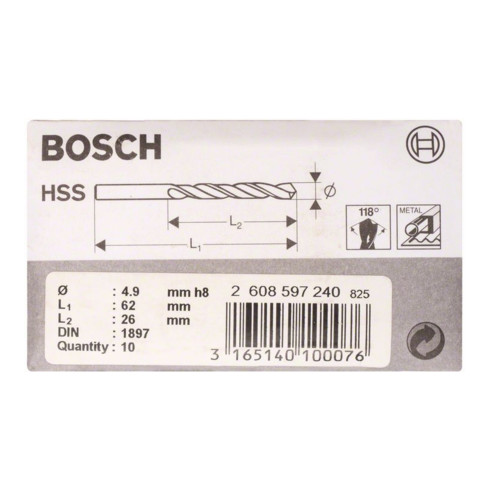 Bosch Punta per trapano HSS-R DIN 1897 4,9x26x62mm