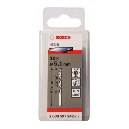 Bosch Punta per trapano HSS-R DIN 1897 5,1x26x62mm