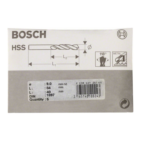 Bosch Punta per trapano HSS-R DIN 1897 9x40x84mm