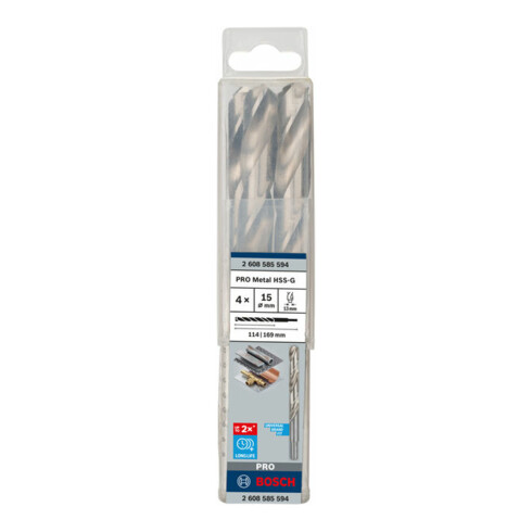 Bosch Trapano per metalli HSS-G DIN 338 con gambo ridotto 15x114x169mm