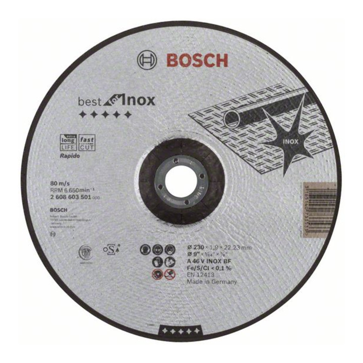 Bosch Trennscheibe gekröpft Best for Inox Rapido A 46 V INOX BF, 230 mm, 22,23 mm, 1,9