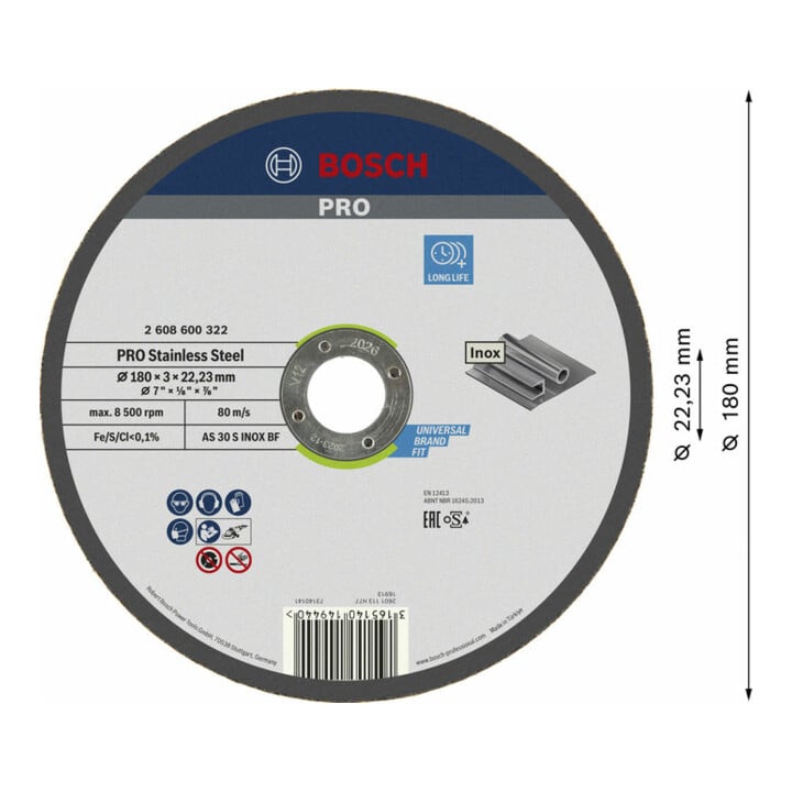 Bosch Trennscheibe gerade Expert for Inox AS 30 S INOX BF 180 mm 3 mm