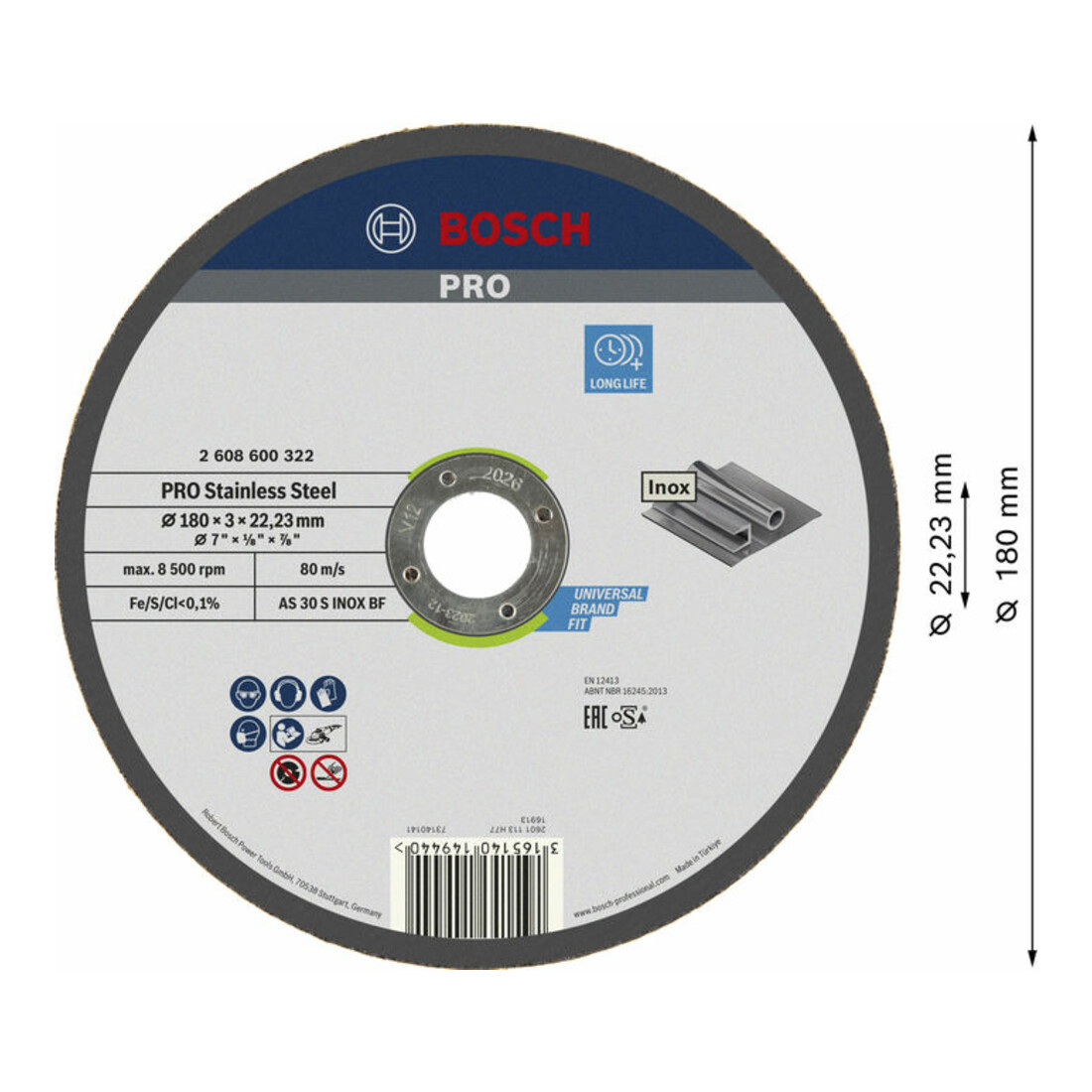 Bosch Trennscheibe gerade Expert for Inox AS 30 S INOX BF 180 mm 3 mm