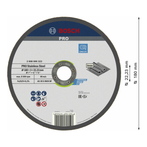 Bosch Trennscheibe gerade Expert for Inox AS 30 S INOX BF 180 mm 3 mm