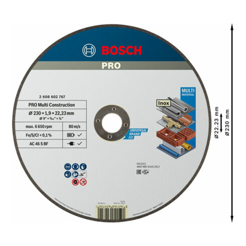 Bosch Trennscheibe gerade Rapido Multi Construction ACS 46 V BF 230 mm 1,9 mm