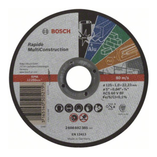 Bosch Trennscheibe gerade Rapido Multi Construction ACS 60 V BF, 125 mm, 22,23 mm, 1,0