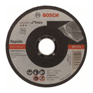 Bosch Trennscheibe gerade Standard for Inox - Rapido WA 60 T BF, 115 mm, 22,23 mm, 1,0