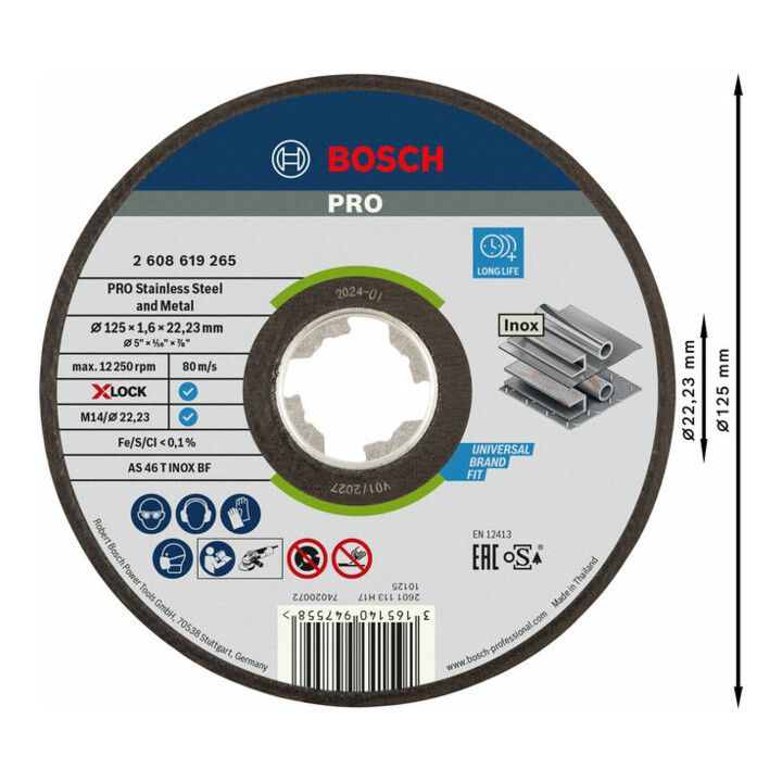 Bosch Trennscheibe X-LOCK gerade Expert for Inox AS 46 T INOX BF 125 x 22,23 x 1,6 mm