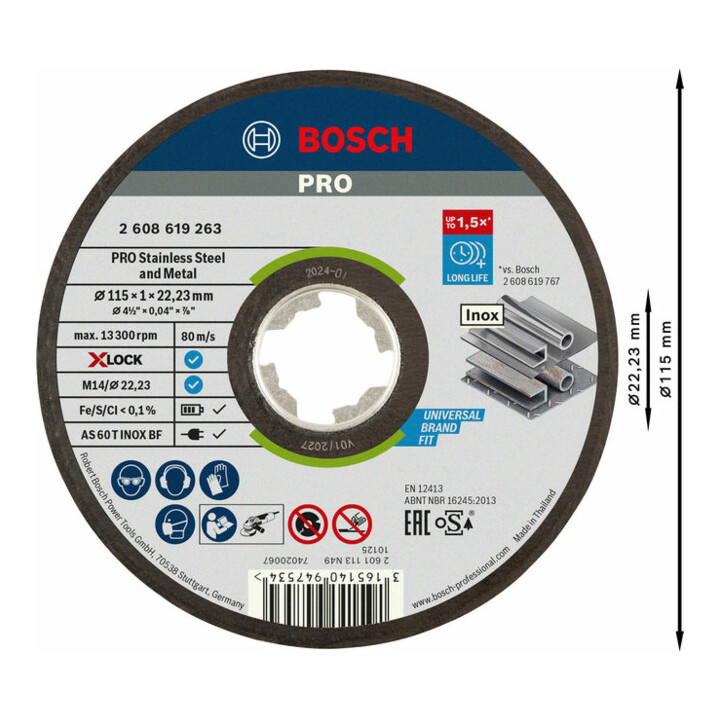 Bosch Trennscheibe X-LOCK gerade Expert for Inox+Metal AS 60 T INOX BF 115 x 1 mm