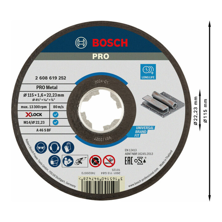 Bosch Trennscheibe X-LOCK gerade Expert for Metal AS 46 S BF 115 x 22,23 x 1,6 mm